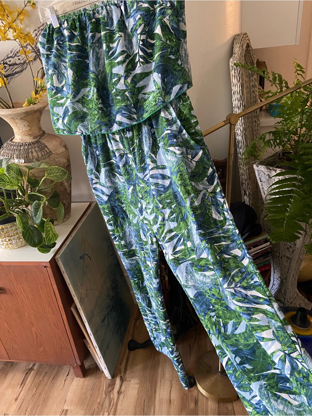 Tyche Blue and Green Tropical Leaf Print Bodysuit
